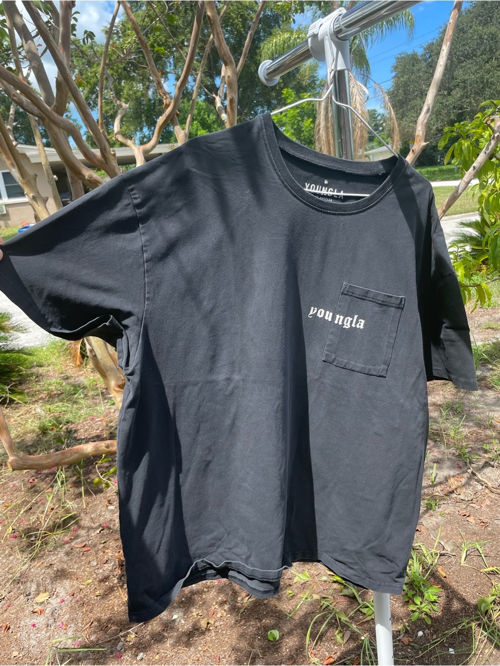 YoungLA Black Pocket Tee with Chest Script
